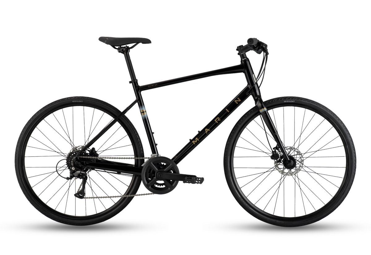 Marin Fairfax 2 fitness hybrid bike in black, side view