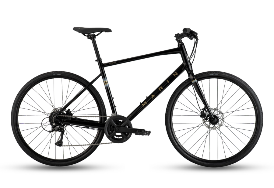 Marin Fairfax 2 fitness hybrid bike in black, side view