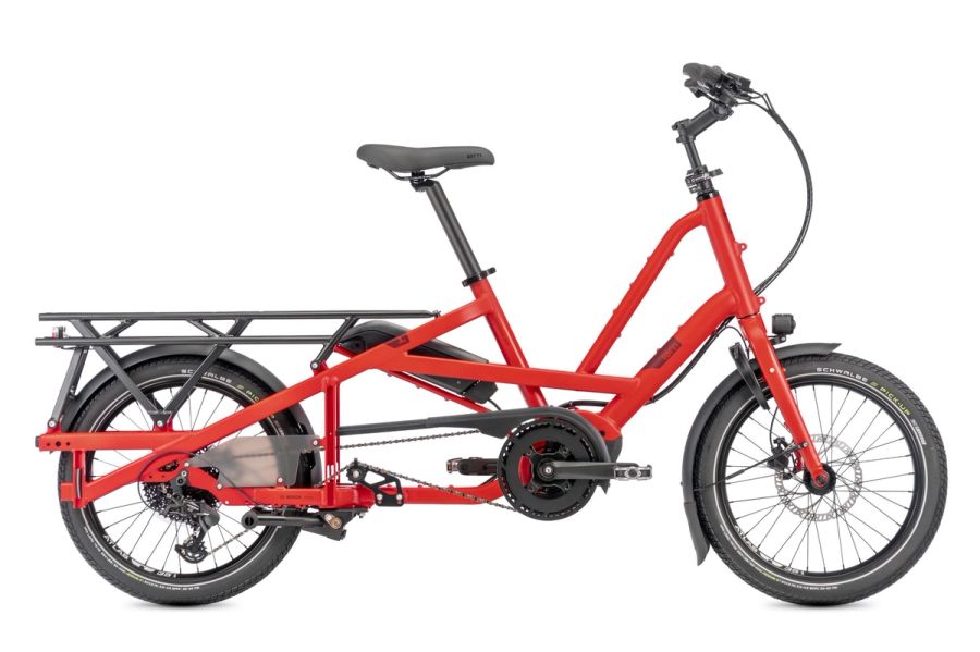Tern Quick Haul Long D9 e-bike in Traffic Red, side view