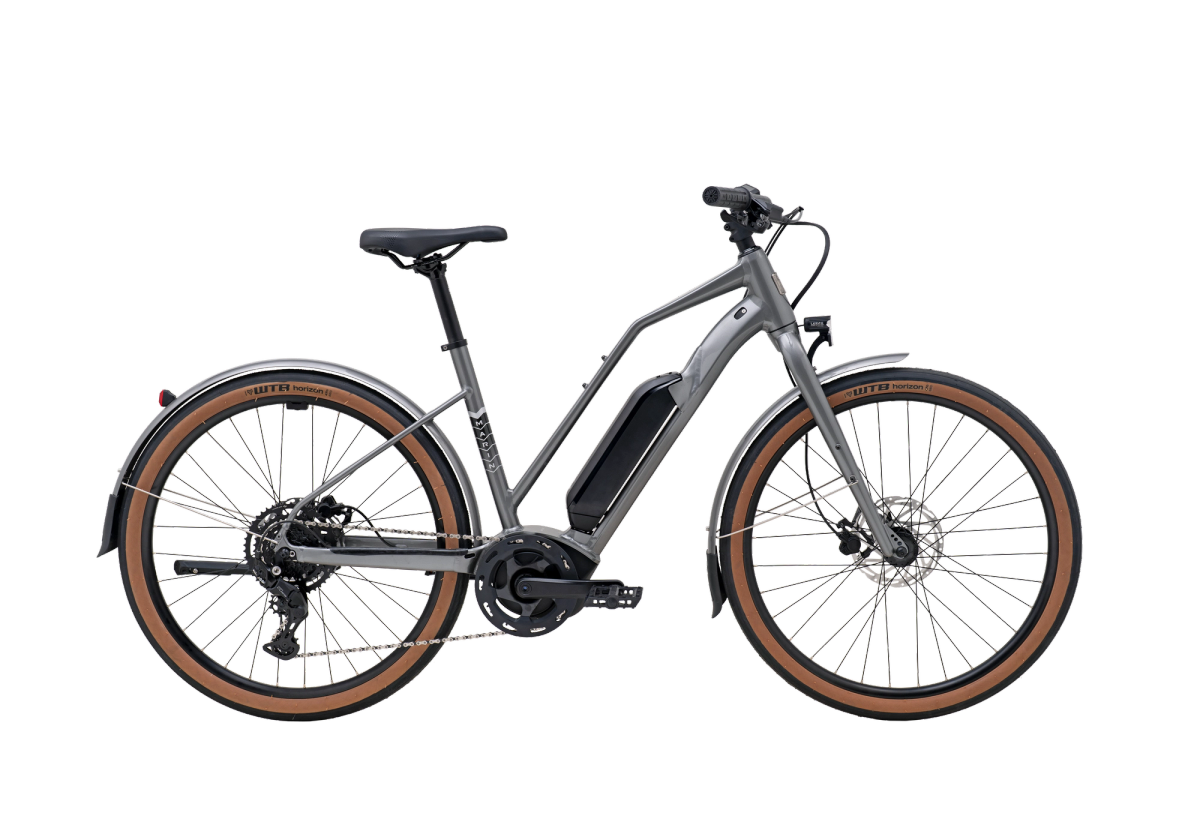 Marin Sausalito E1 ST step-through commuter e-bike in grey, side view
