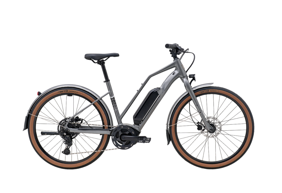 Marin Sausalito E1 ST step-through commuter e-bike in grey, side view