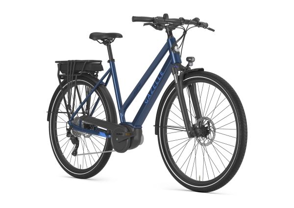 Gazelle Medeo T9 City step-through commuter e-bike in Mallard Blue, front three-quarter view