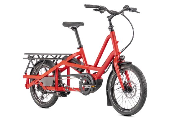 Tern Quick Haul Long D9 e-bike in Traffic Red, three-quarter view