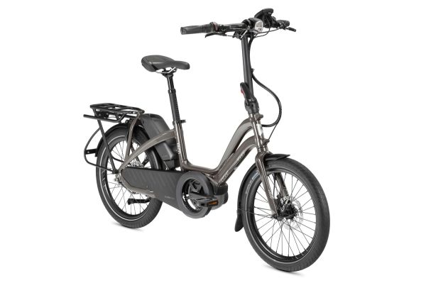 Tern NBD P8i step-through e-bike in Bronze, three-quarter view