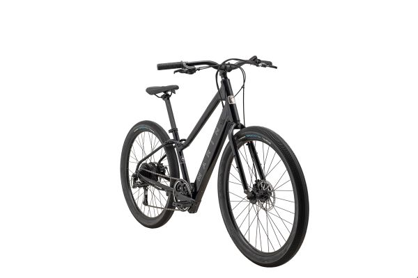 Marin Stinson E commuter e-bike in black, front three-quarter view