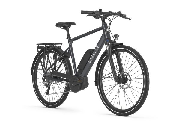 Gazelle Medeo T9 high-step commuter e-bike in Dust, front three-quarter view