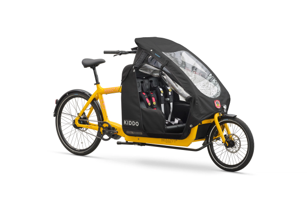 Larry vs Harry Kiddo e6100 compact cargo e-bike in Bollocks, angled view