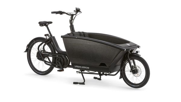Urban Arrow Family cargo e-bike in black, front three-quarter view