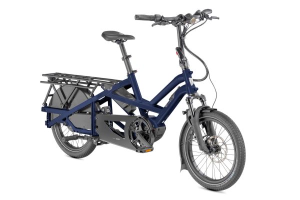 Tern GSD P00 cargo e-bike in Satin Midnight, front three-quarter view
