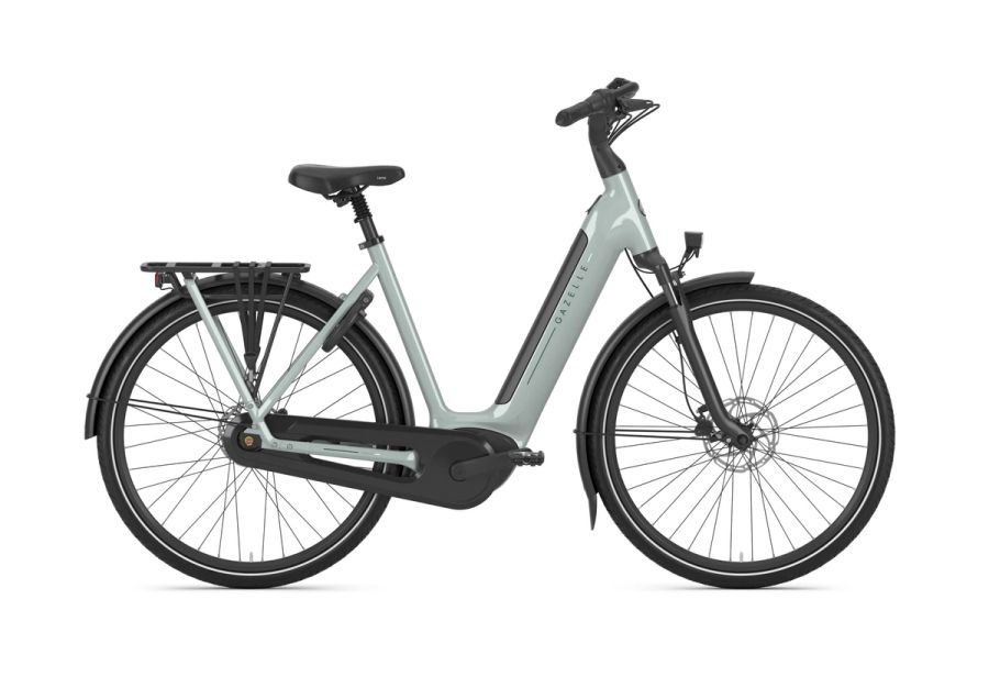 Gazelle Arroyo C8 Elite low-step everyday bike in Light Olive, side view