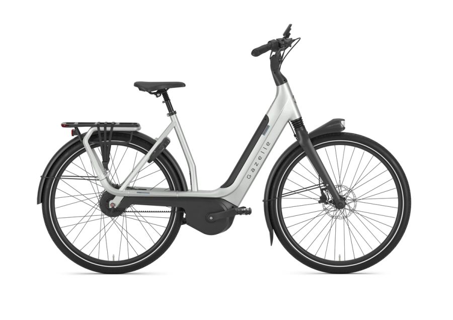 Gazelle Avignon C380 belt-drive commuter e-bike in Pebble Grey, side view