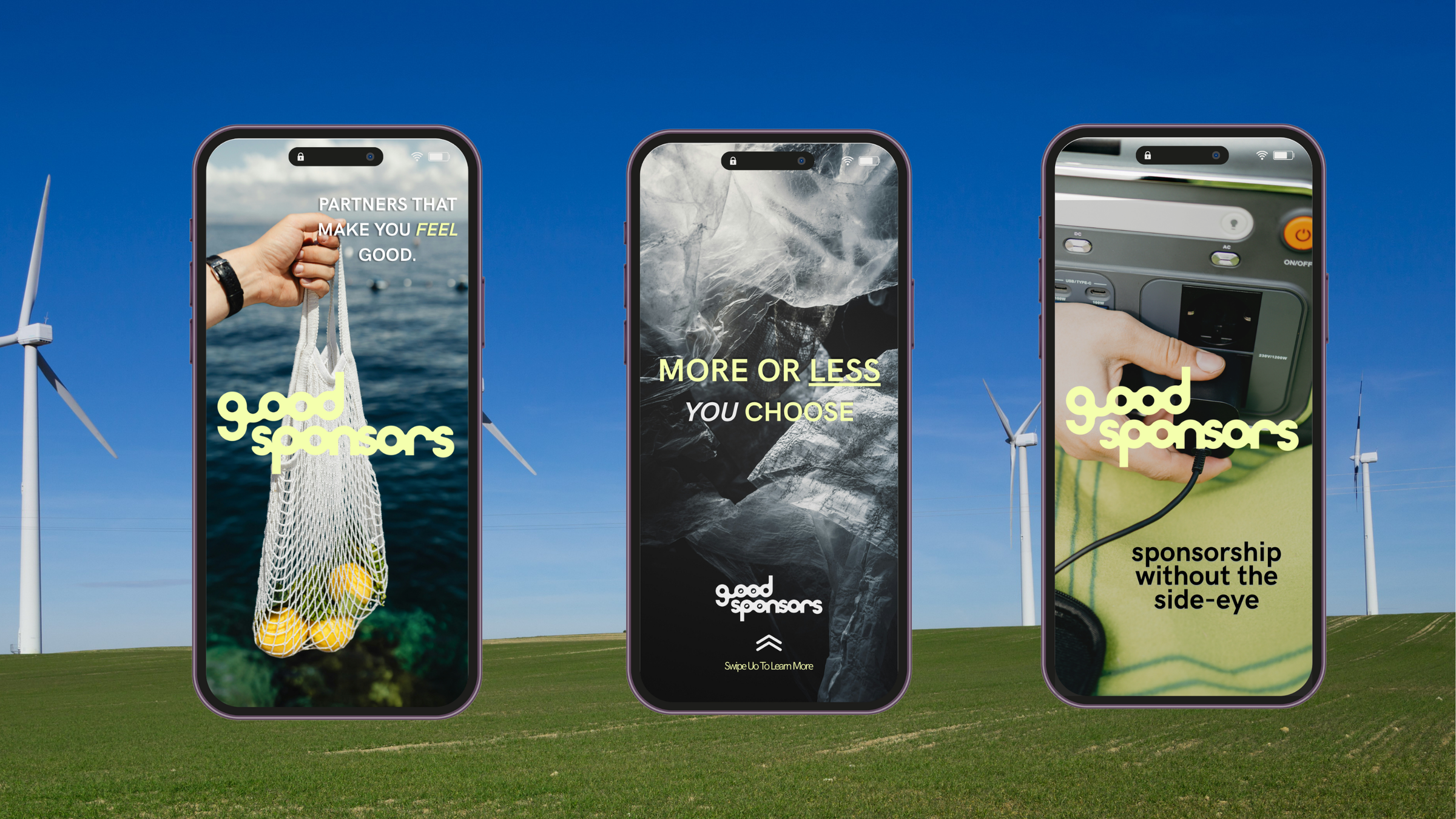 Good Sponsors iPhone Story In Front of Wind Farm