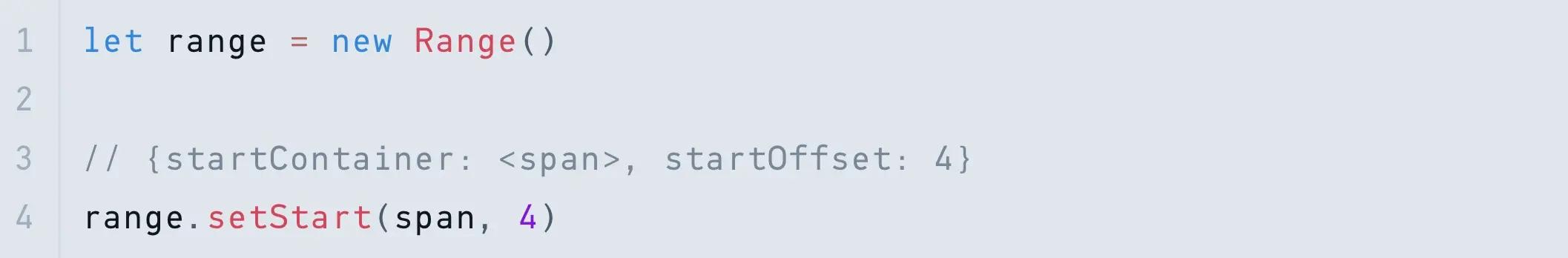 The JS code for creating a 4-character range of text.