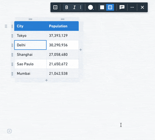 A GIF of Whimsical's table UI in action.