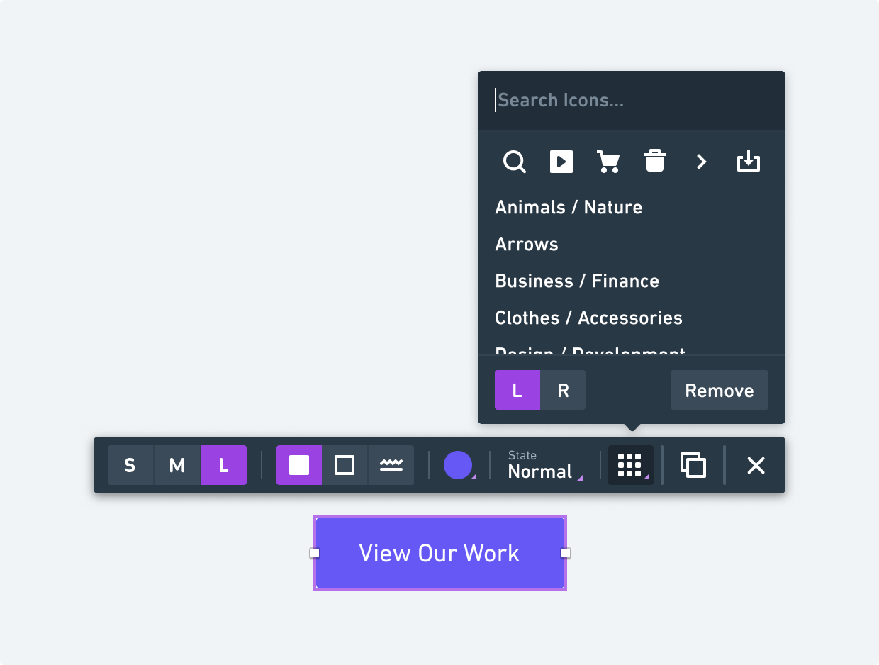 Contextual toolbars in Wireframes follow the same patterns as the toolbars in Flowcharts and help you move fast in the app