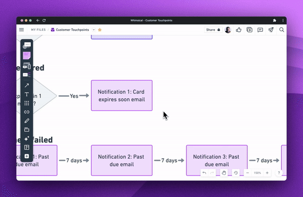Animation of a flowchart being created in Whimsical.