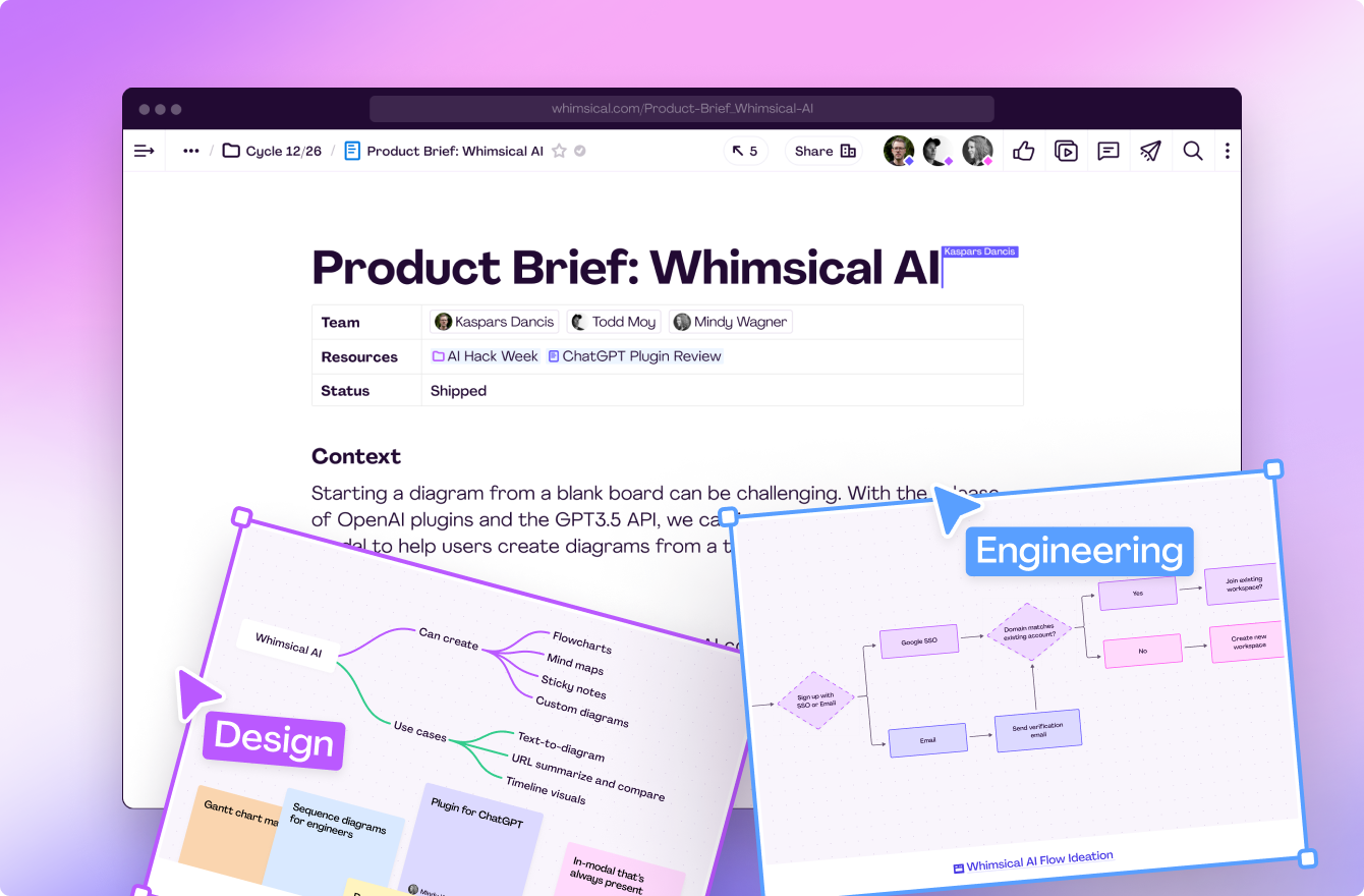 Visual product briefs in Whimsical.