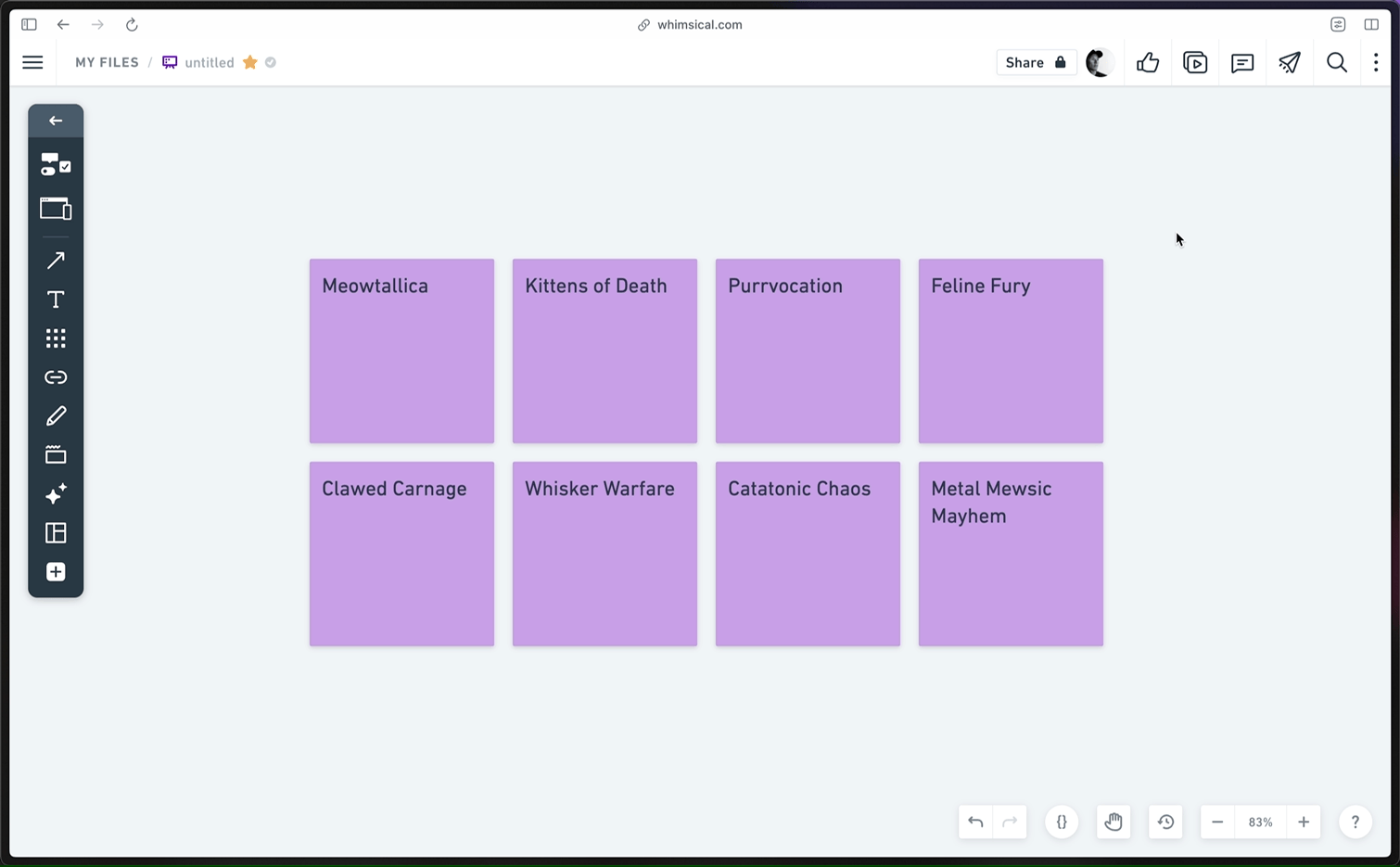 GIF showing how Whimsical users can add elements to sections.