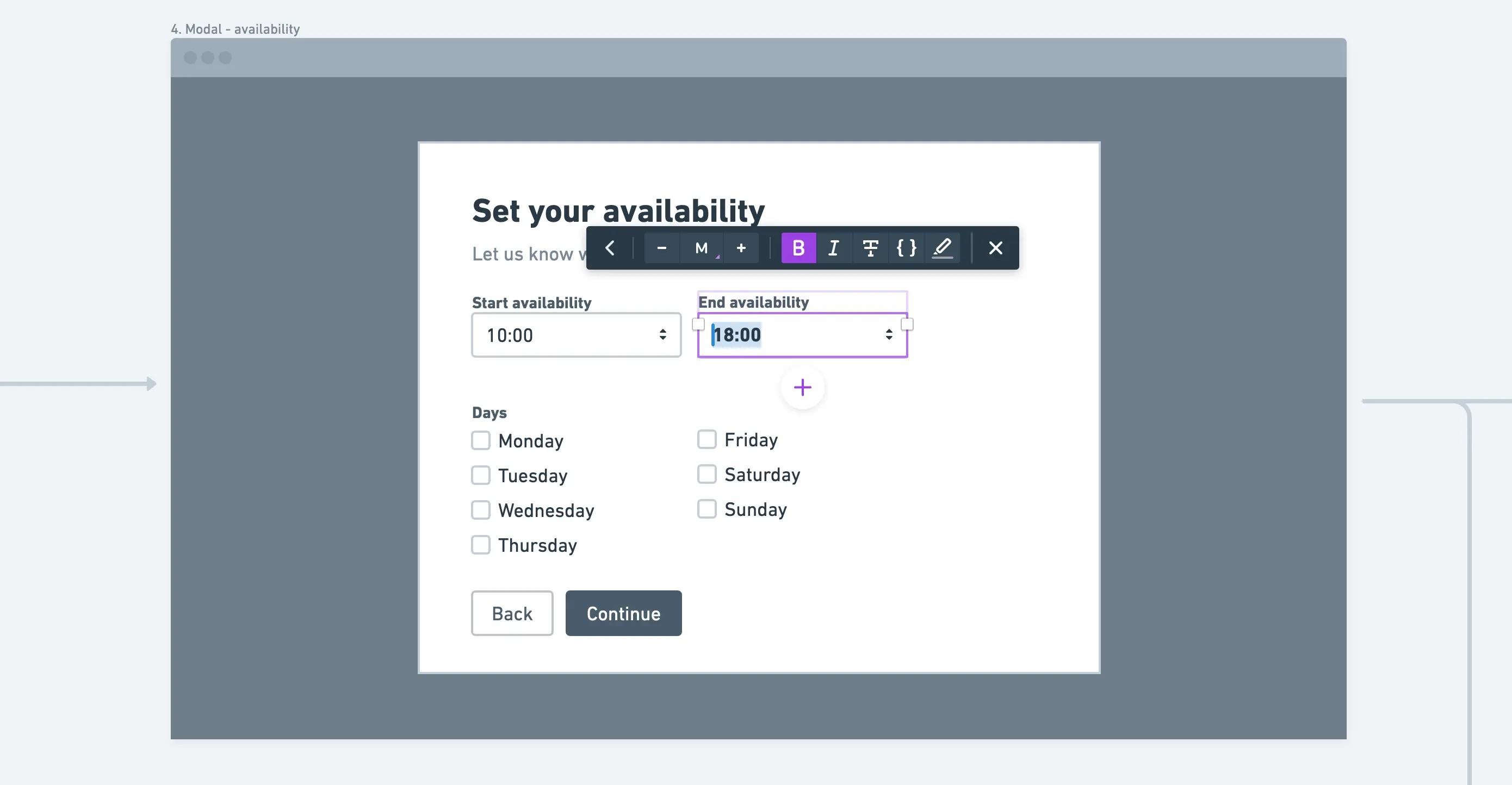 Whimsical's contextual text formatting bar, on an input board object.