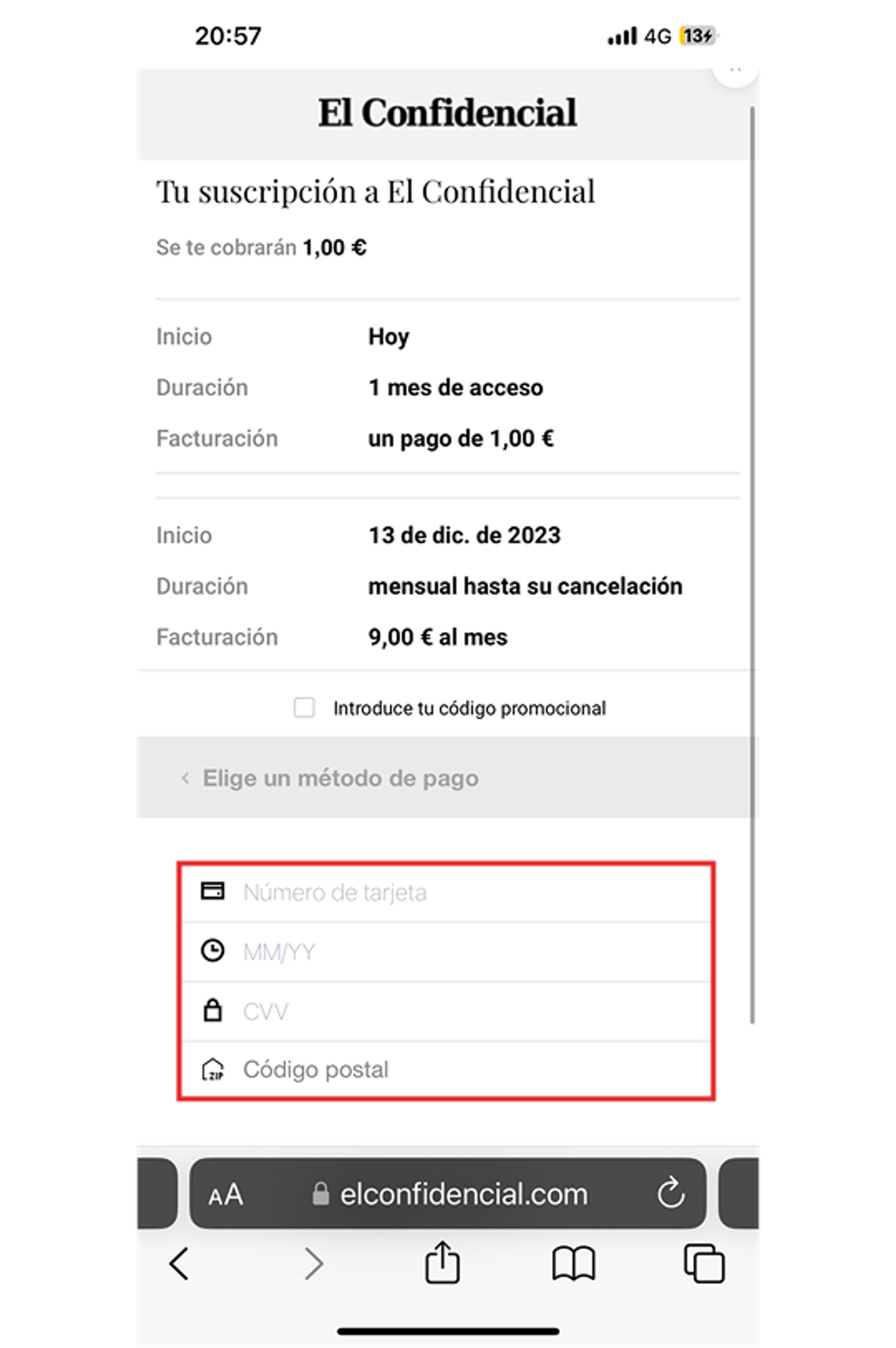 Credit card text fields lack autofill. Buy button obscured below scroll.