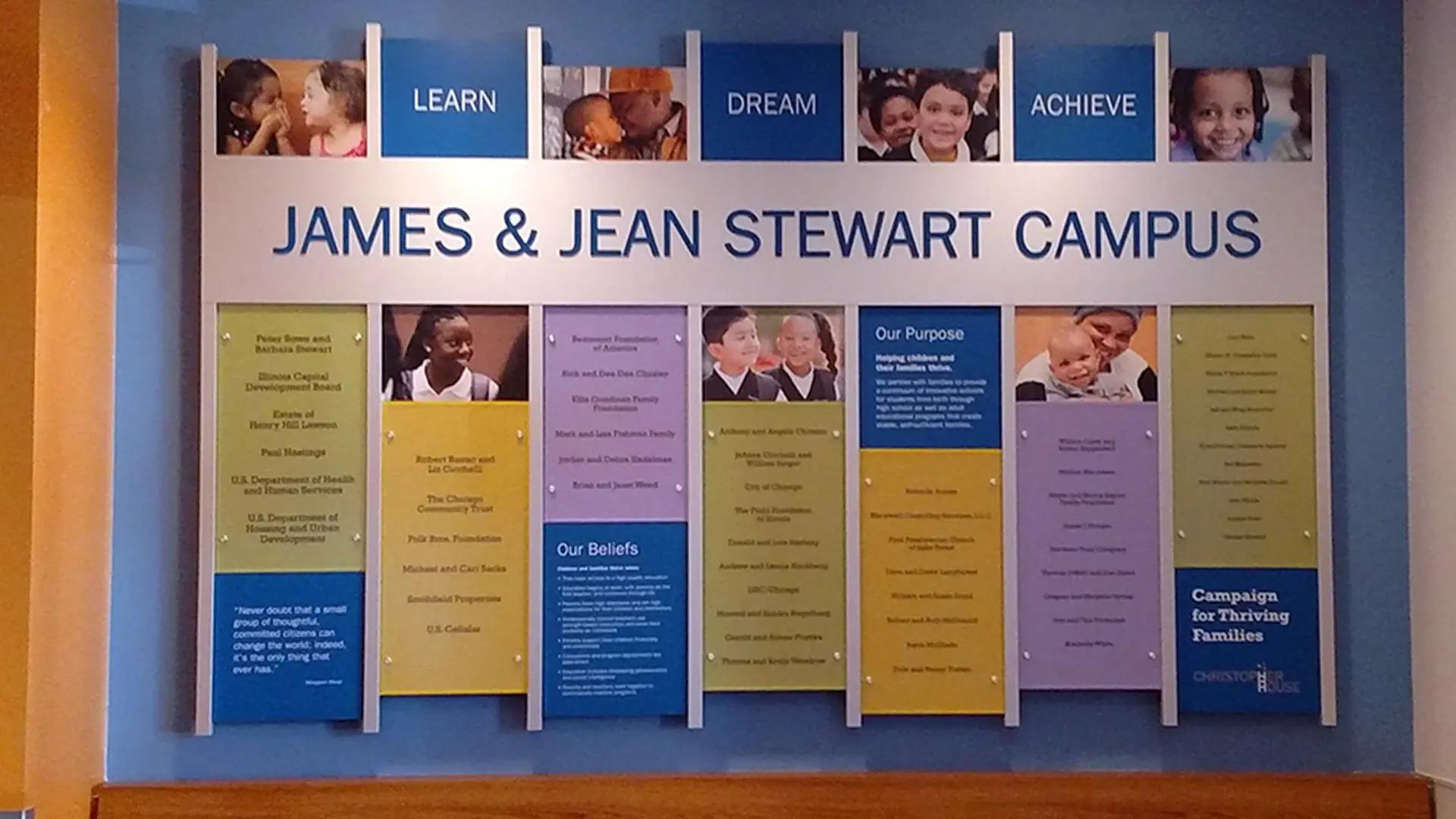 Christopher House rail wall donor recognition wall recognition, vibrant