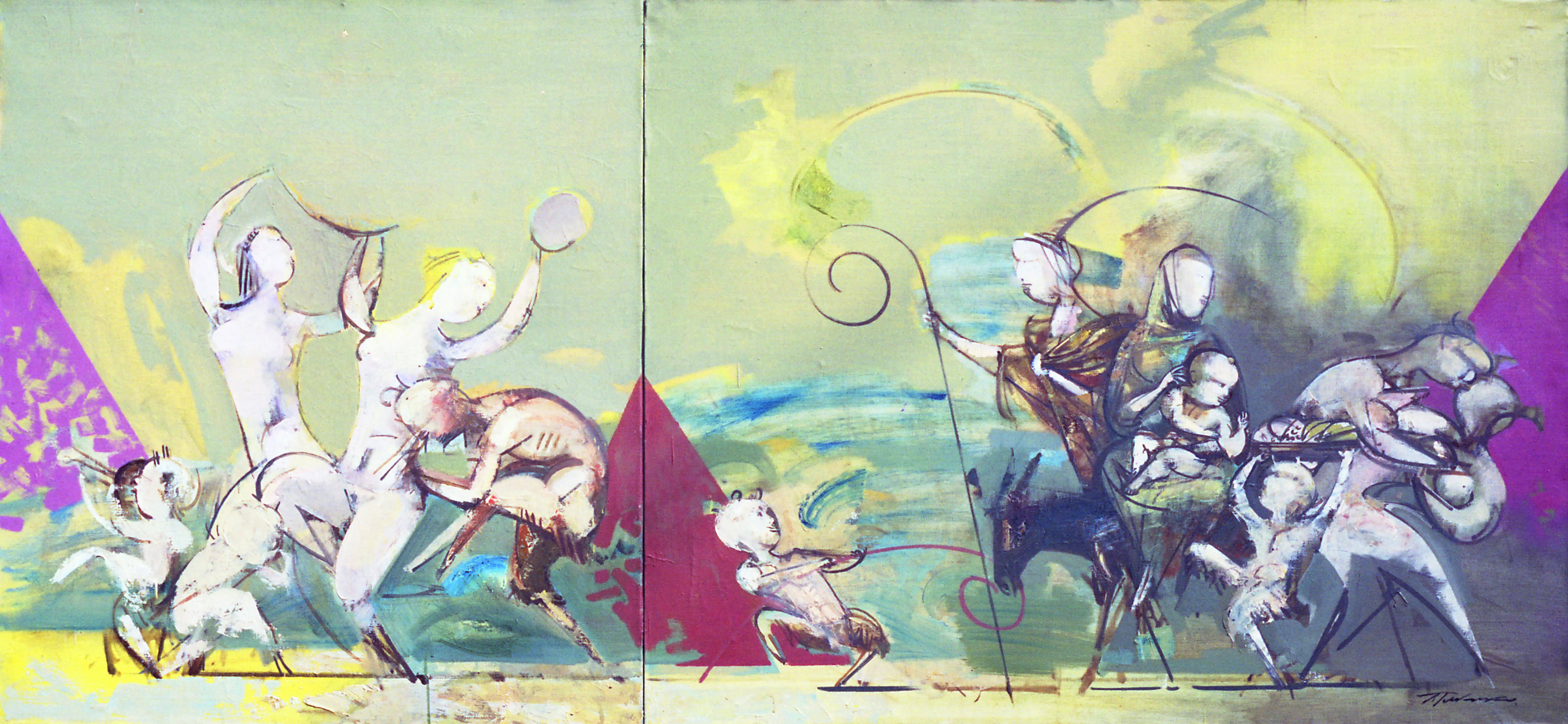 Artwork "Escape to Egypt" by Vasiliy Ryabchenko,  75 x 180 cm, oil on canvas, 1980s (Private collection)