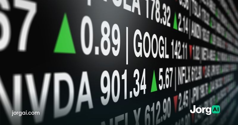 Close-up of a stock ticker board showing NVDA, GOOGL and NFLX prices, cover for the guide to slippage in trading