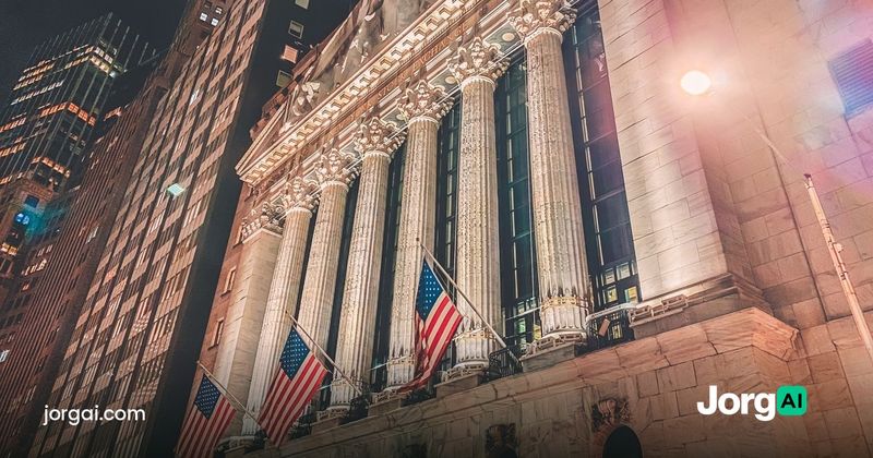 The New York Stock Exchange building at dusk, open for trading on Columbus Day 2026 while the bond market is closed