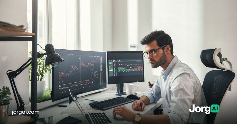 Investor at a desk with two market monitors, cover for the Warren Buffett lessons post
