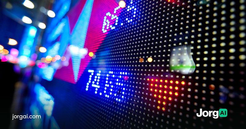 Stock market price display with rows of tickers and numbers, cover for the broker API real-time data comparison