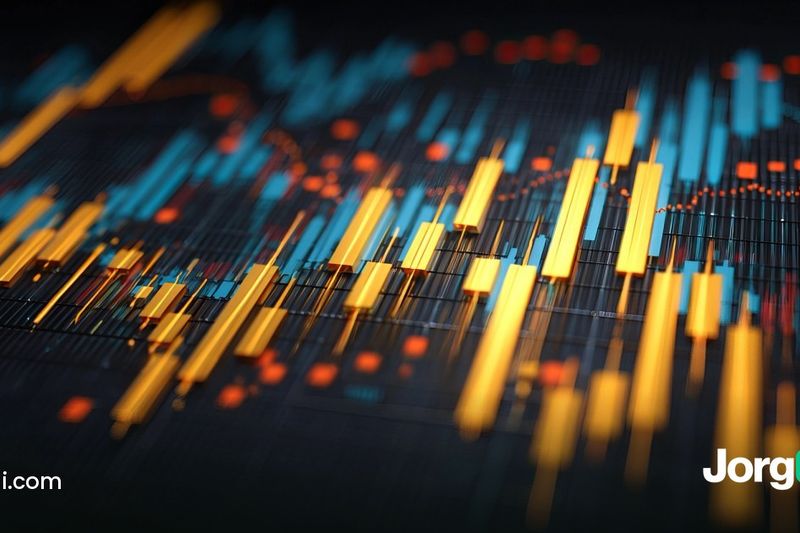 Volatile candlestick chart in orange and blue, illustrating market reaction to Hurricane Isaias and past Gulf hurricanes
