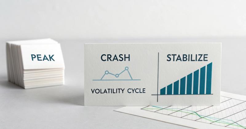 Cards illustrating the market volatility cycle, representing October stock market volatility and the October effect