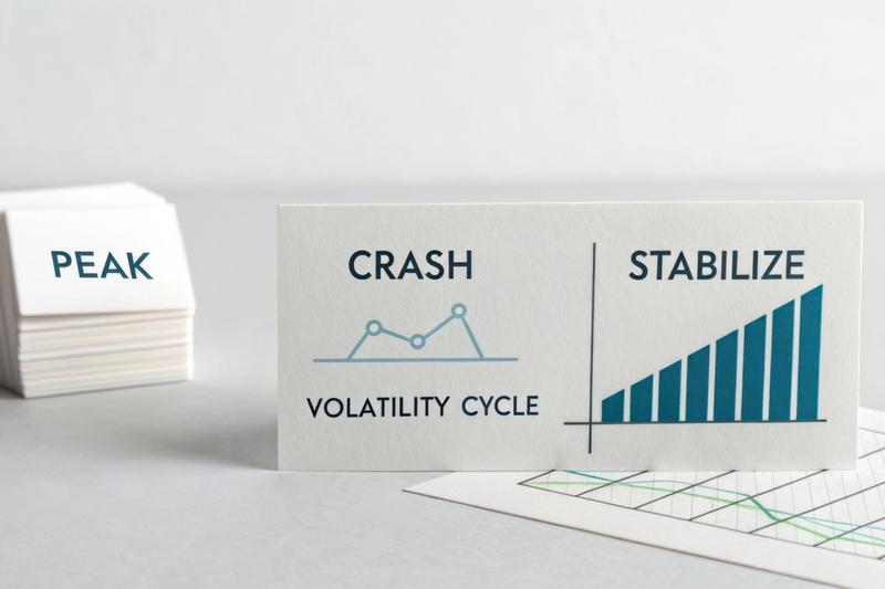 Cards illustrating the market volatility cycle, representing October stock market volatility and the October effect