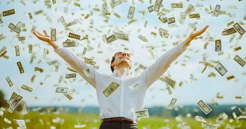 Money falling around a person, illustrating the day trading income question for 2026
