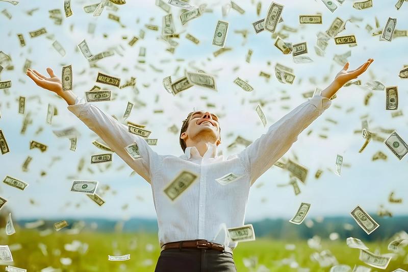 Money falling around a person, illustrating the day trading income question for 2026
