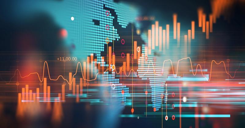 Global market data visualization with charts, representing moving from crypto exchanges to stock market automation