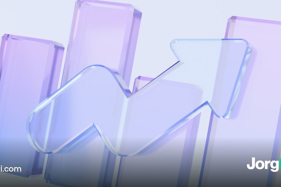 Glass arrow rising across translucent bar chart columns, cover for the risk/reward ratio guide