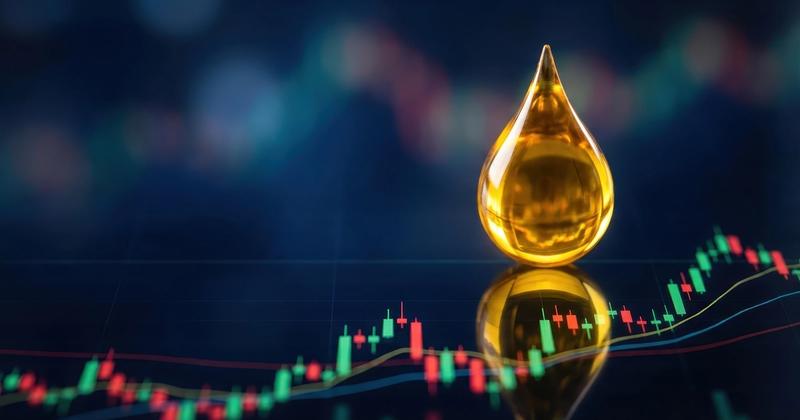 Golden droplet over a candlestick chart, representing precision automated order execution on Tradier