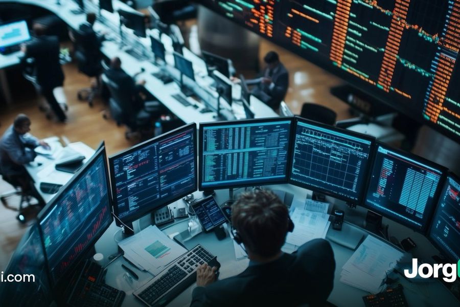 Traders at rows of screens on a trading floor, waiting for the Federal Reserve minutes release on October 7, 2026