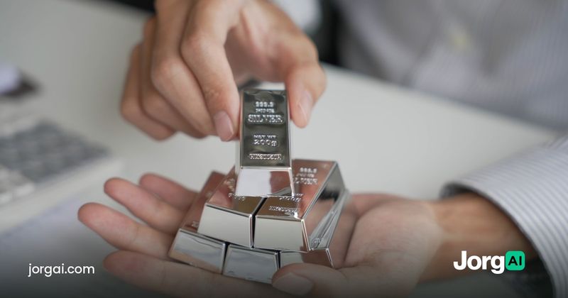 Hands holding small precious-metal bars over a desk, cover for the gold bear market post