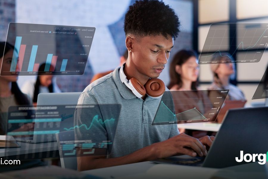 Young trader at a laptop with floating stock charts, cover for the Meta Q3 2026 earnings preview