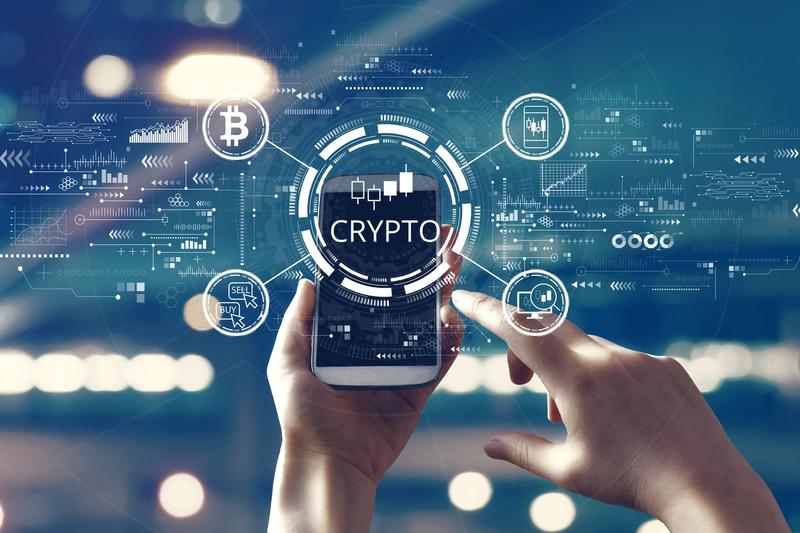 hands holding phone with a crypto animation