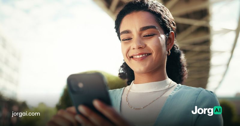 Investor checking her phone outdoors, cover for passive income from stock trading with AI