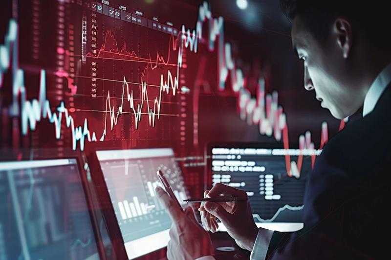 Trader watching a declining red stock chart during a weak September market