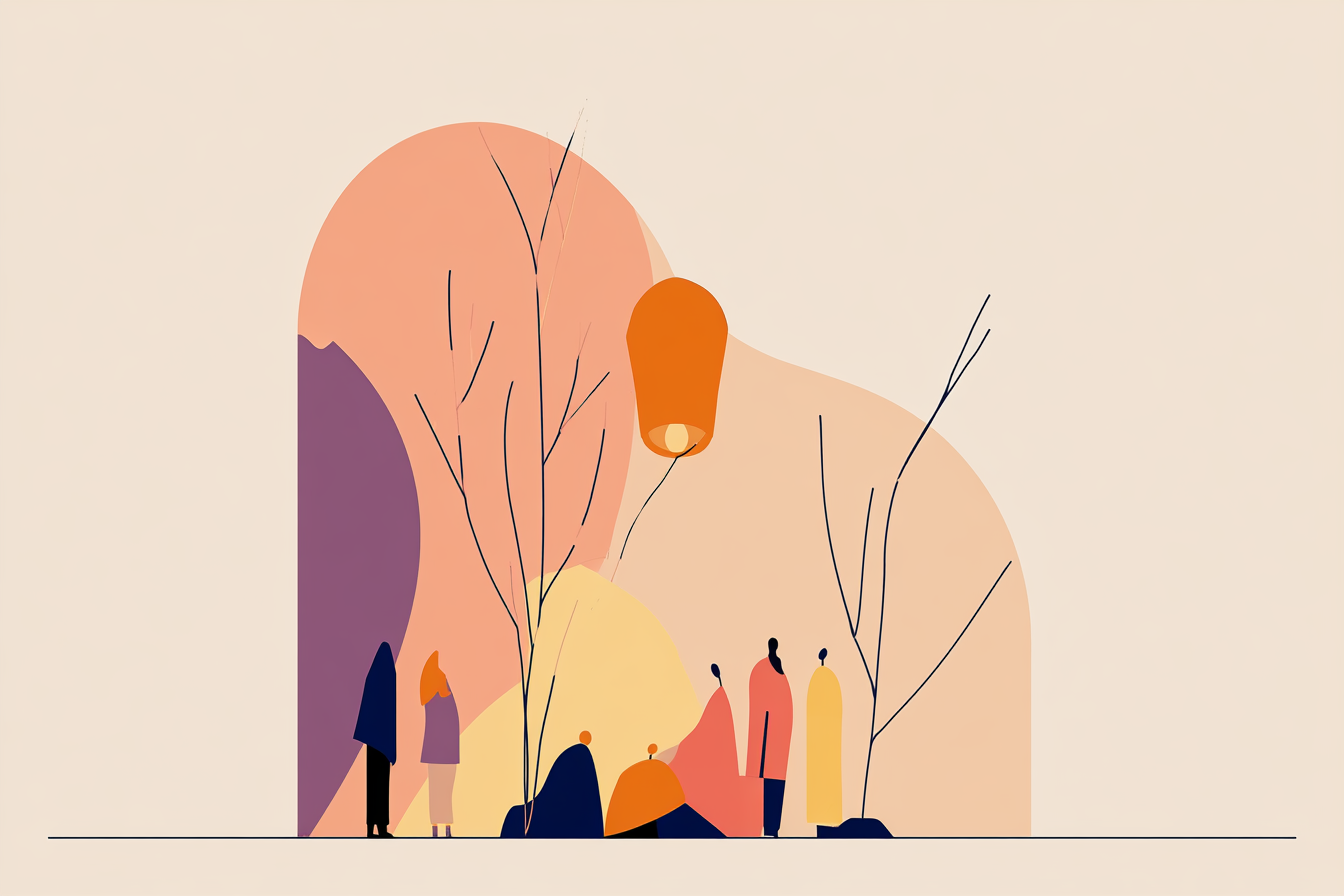 Farewell party illustration with a floating paper lantern