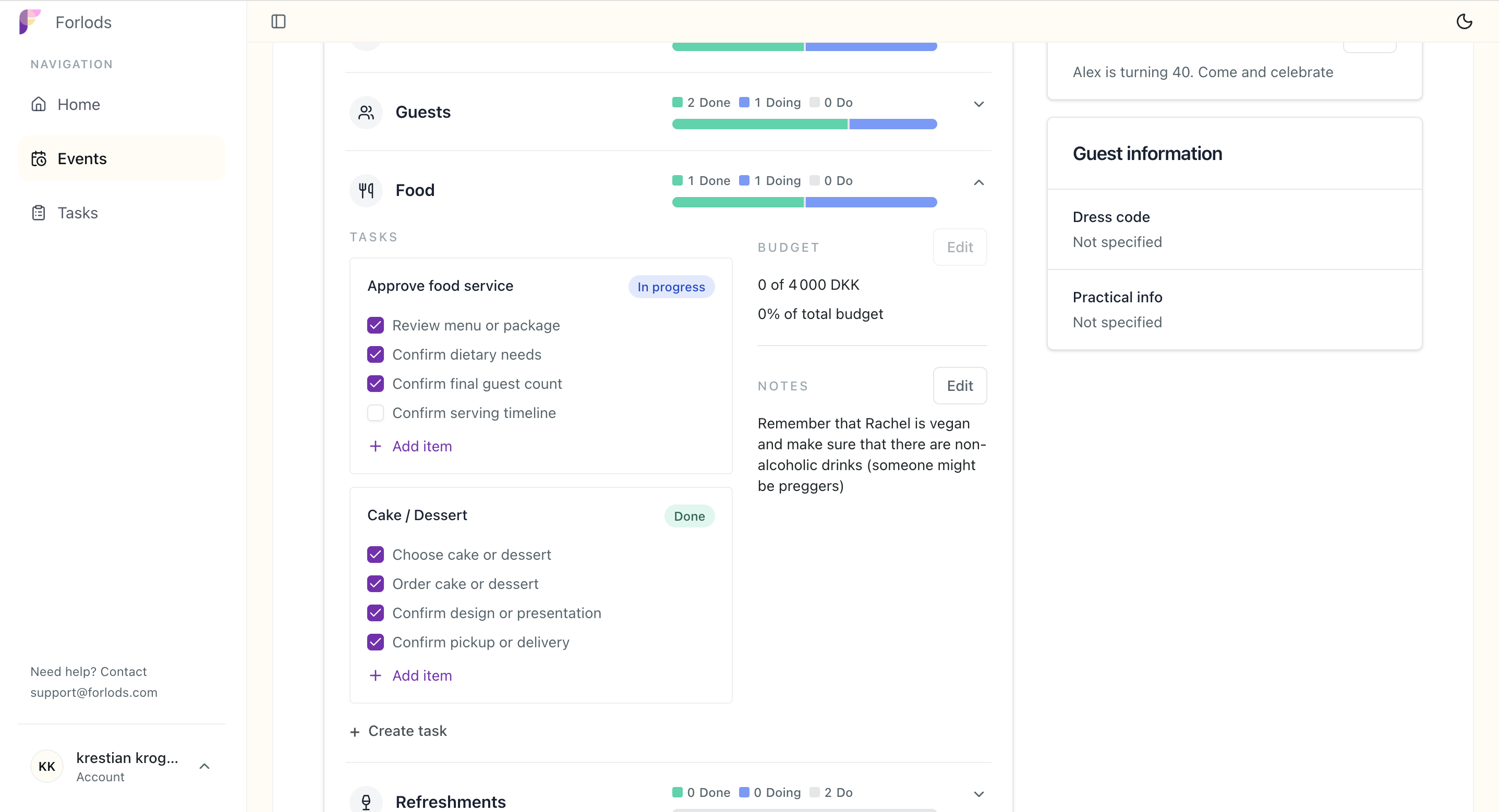 customizing events in forlods
