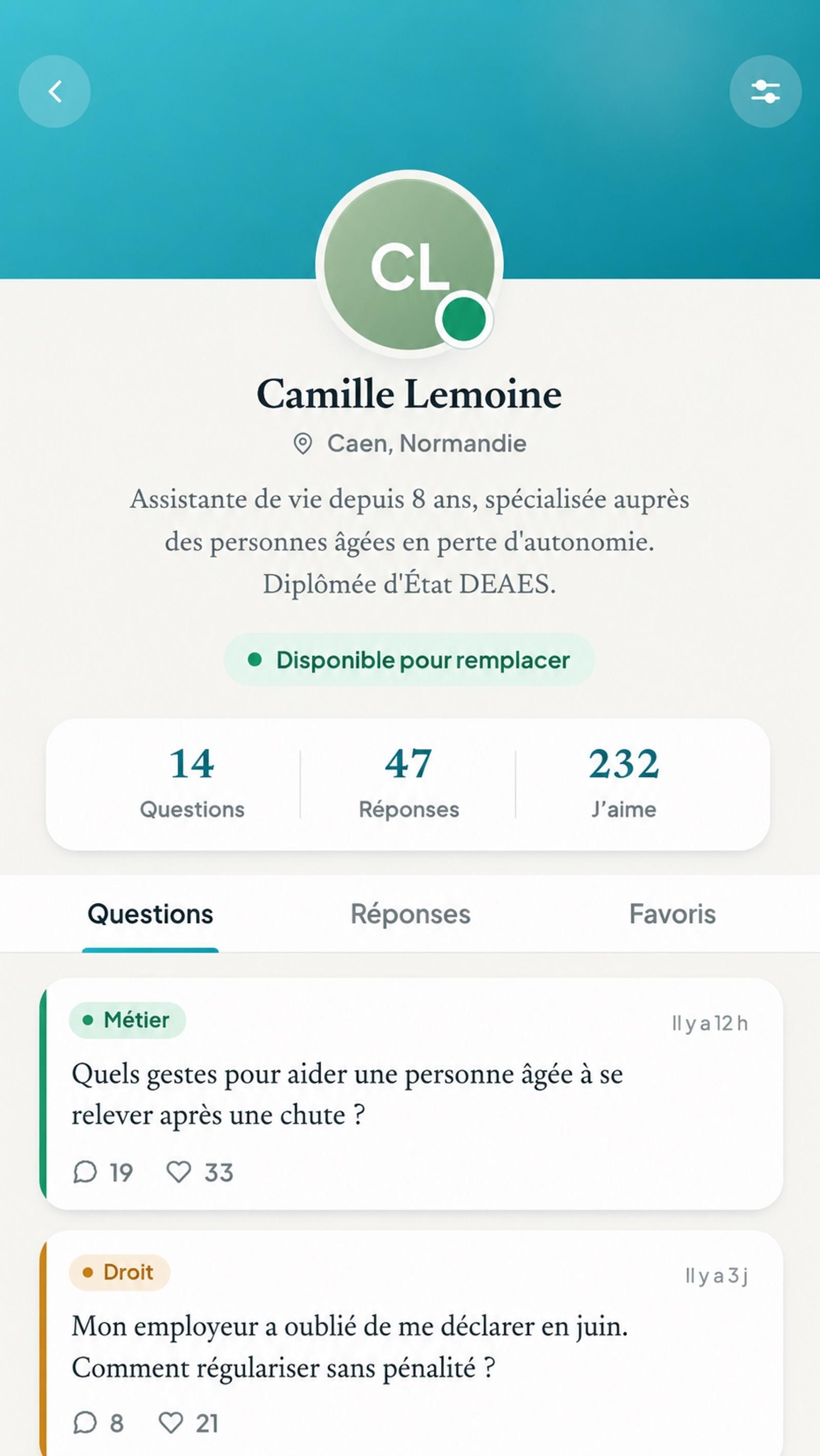 Profil · Assistante de vie