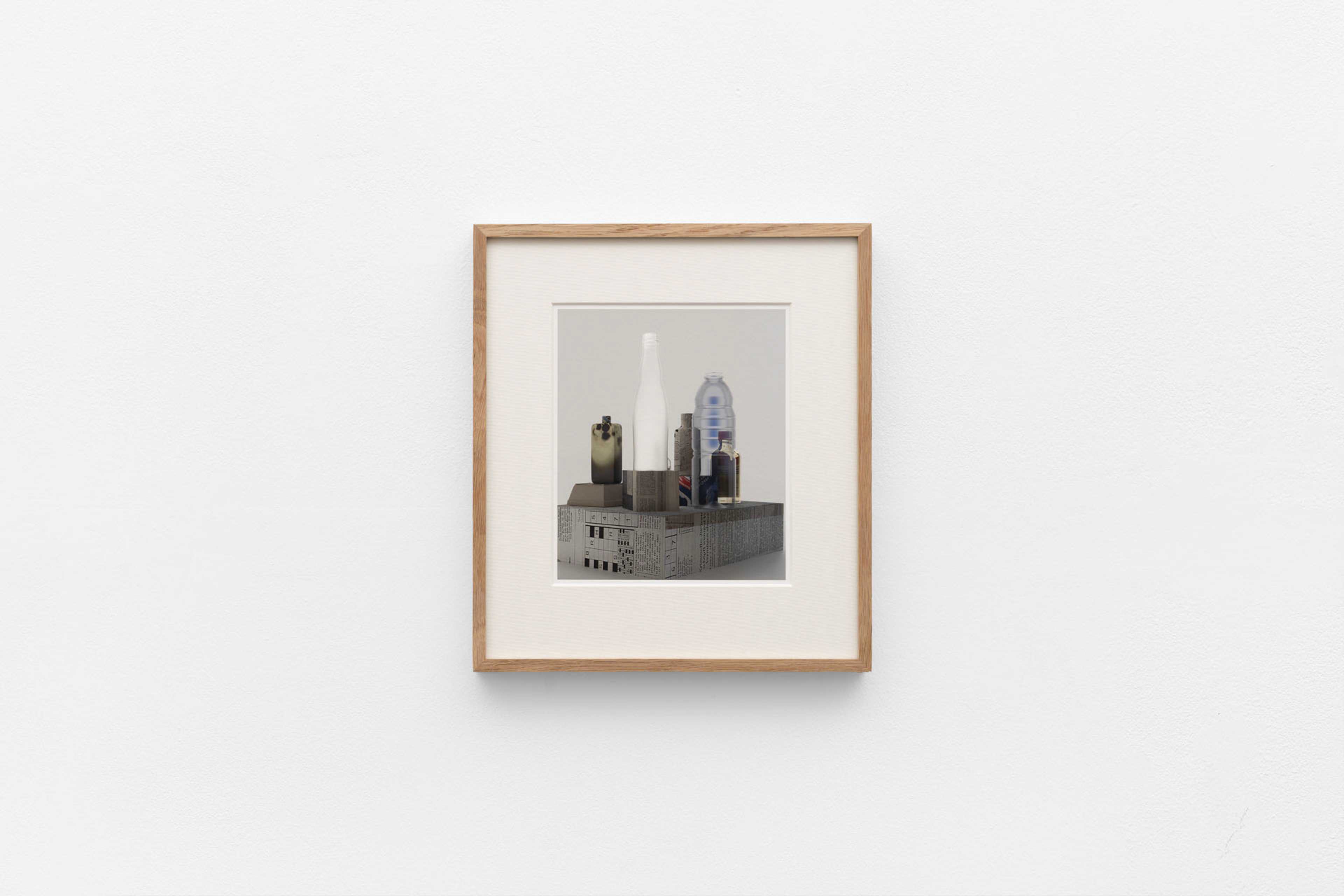 Sofia Defino Leiby, Still Life with Bottles IV, 2024, archival pigment print on Hahnemühle Hemp paper, artist’s frame, 33 × 30 cm (framed), 20 × 17 cm (image). Photo: Joanna Wilk. Courtesy the artist and Sweetwater, Berlin