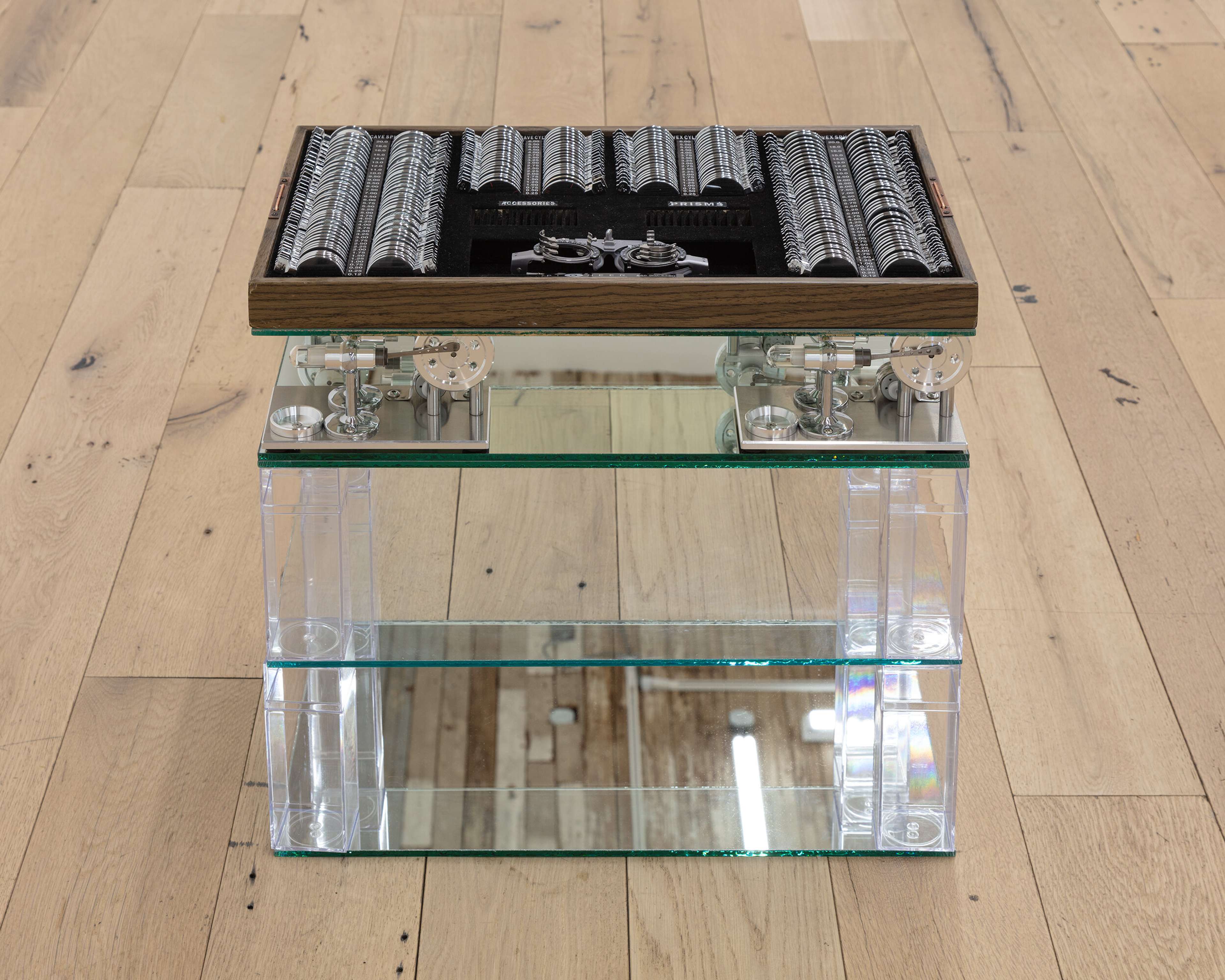 Kayode Ojo, Let him speak, 2020, Pioneer International - Trial Lens Set - Concave / Convex Sphere & Cylinder Used titanium optical trial frame optometry instruments, glass, mirror, Clear Amac boxes, Sunnytech Hot Air Sterling Engine Motors Model Education Toy Electricity Generator Colorful LED