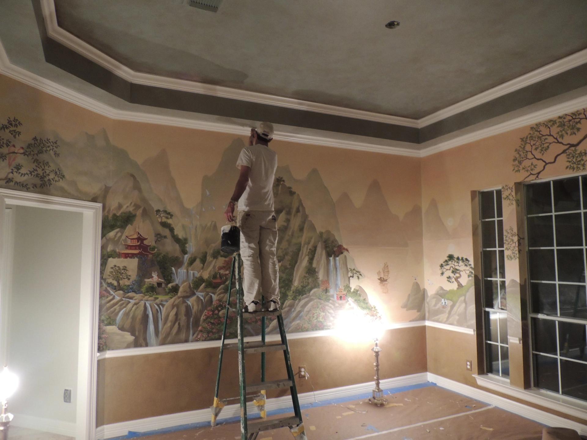 Asian Inspired Themescape Mural.,late Master Artist Doyle Self, Rip - null by Misha Creations Houston